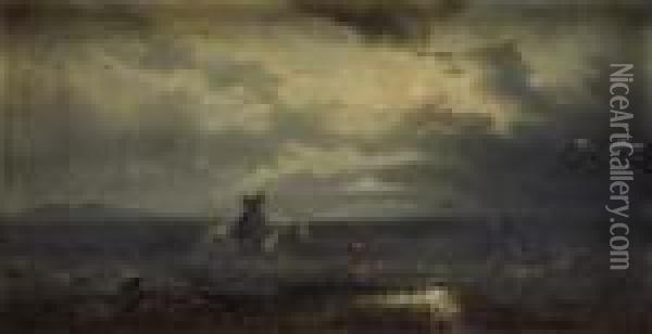 Cavalier Dans Un Paysage De Marais Au Clair De Lune Oil Painting - August Von Wille