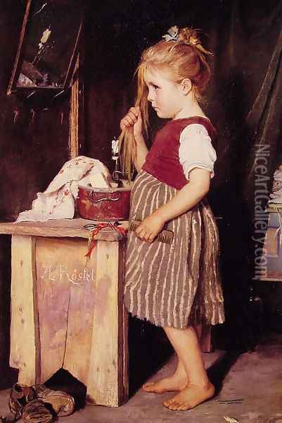Young Girl Combing Her Hair Oil Painting - Agathe Rostel