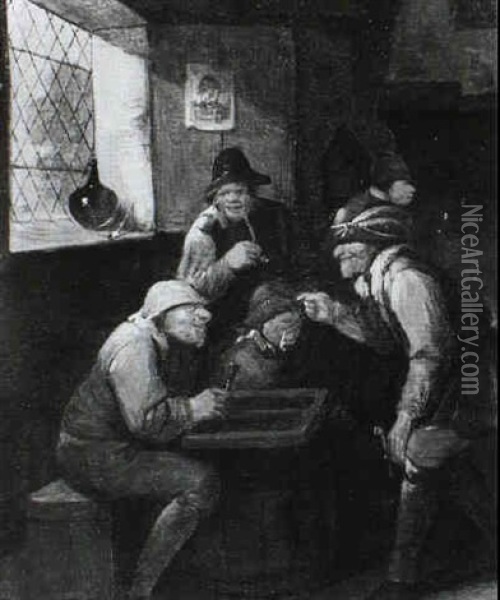 Peasants Playing Backgammon In A Tavern Oil Painting - Egbert van Heemskerck the Elder
