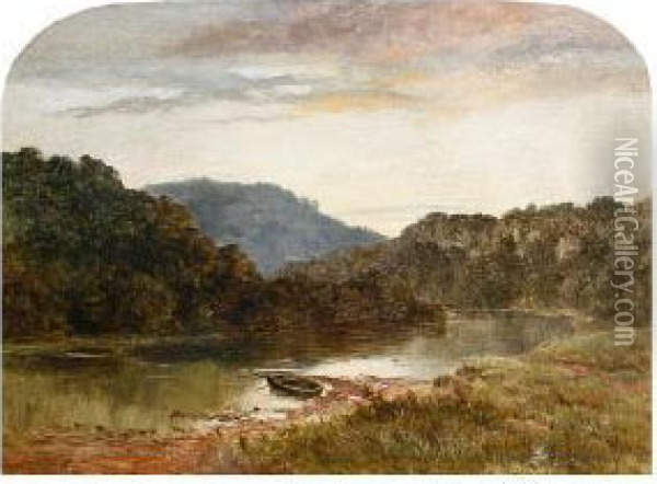 Sundown On The Wye Near Monmouth Oil Painting - John Smart