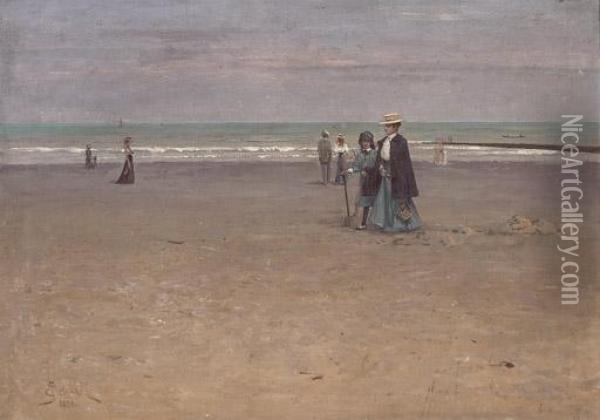 A Stroll On The Beach Oil Painting - Josef Jelinek