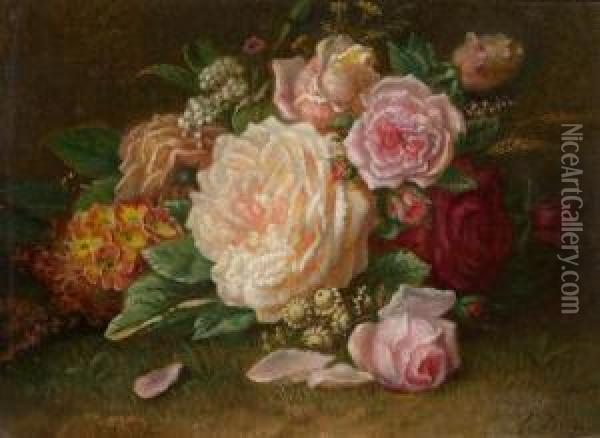 Floral Still Life. Oil Painting - Jean-Baptiste Robie
