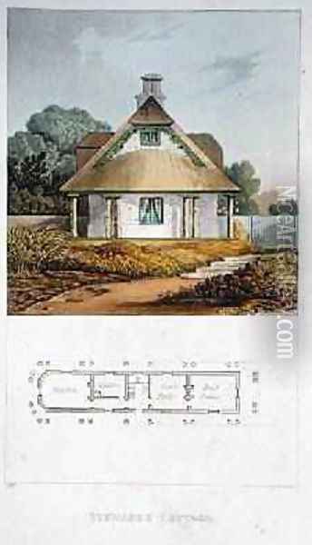 Stewards Cottage, from Ackermanns Repository of Arts, published 1818 Oil Painting - John Buonarotti Papworth