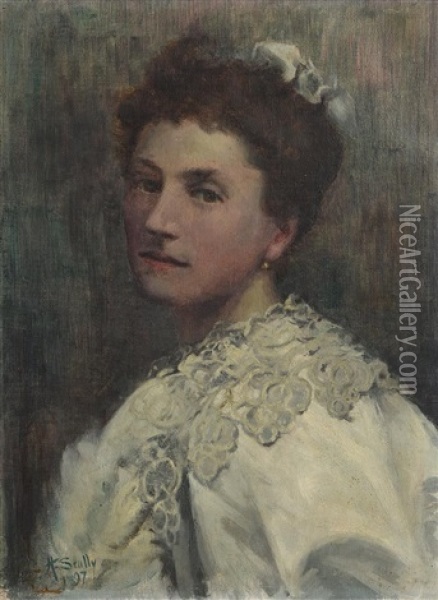 Portrait Of A Young Lady Oil Painting - Harry Scully