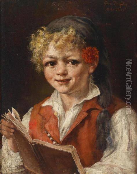 Boy With A Flower Behind His Ear Oil Painting - Georg Roessler