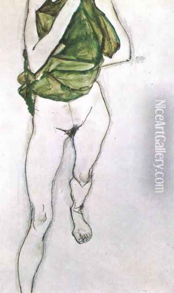 Woman in the green blouse 1913 Oil Painting - Egon Schiele