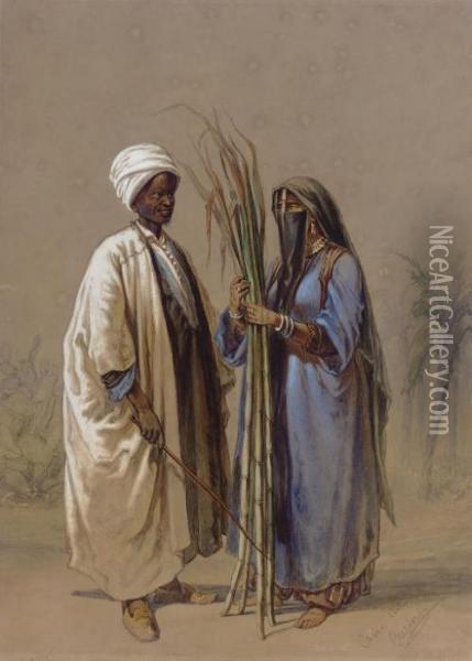 An Egyptian Man And His Wife Oil Painting - Amadeo Preziosi