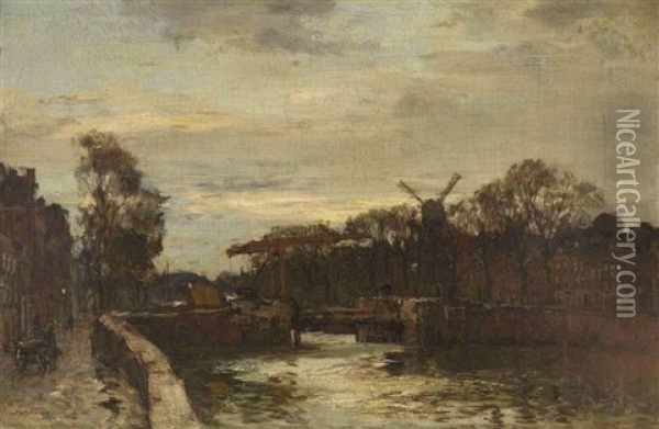 Gracht Met Ophaalbrug, Delfshaven Oil Painting - Johan Hendrik van Mastenbroek