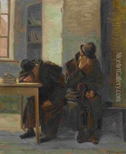 Zwei Rastende Rabbiner Oil Painting - Alwin Arnegger