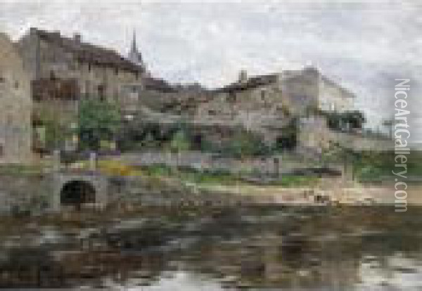 A French River Town Oil Painting - Edmond Marie Petitjean