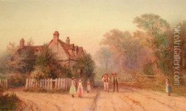 Figures In A Village Street Oil Painting - George Gregory