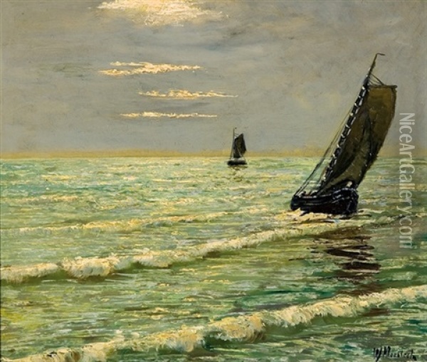 Fisherman's Boats Oil Painting - Wilhelm Mosblech the Elder