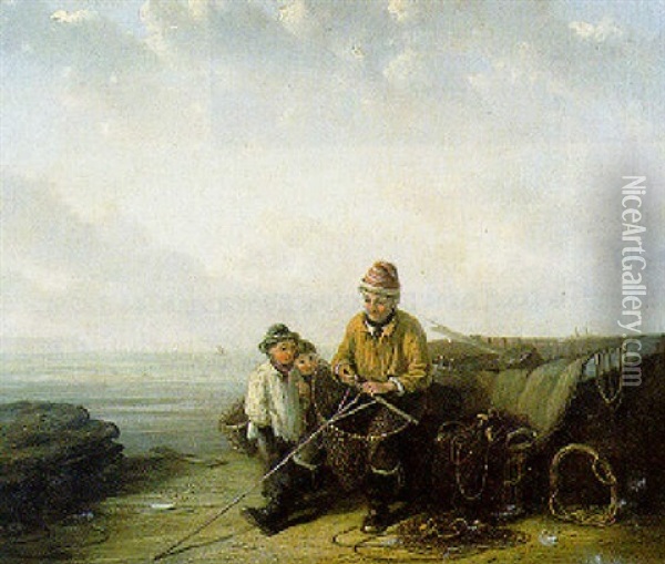 A Fisherman And His Children Oil Painting - William Collins