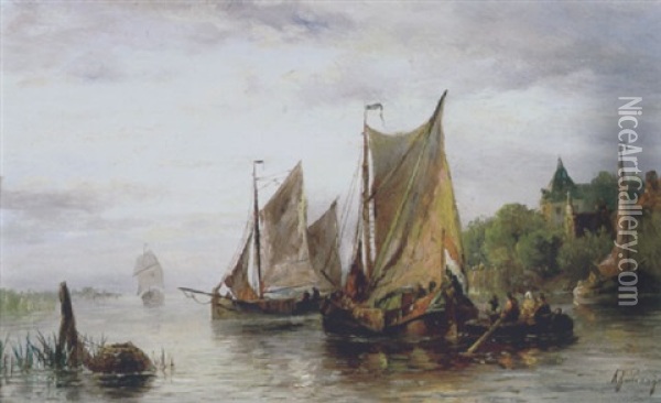 Zeilschepen Op Volle Zee Oil Painting - Albert Jurardus van Prooijen