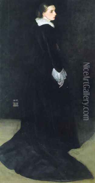 Arrangement in Black, No. 2: Portrait of Mrs. Louis Huth Oil Painting - James Abbott McNeill Whistler