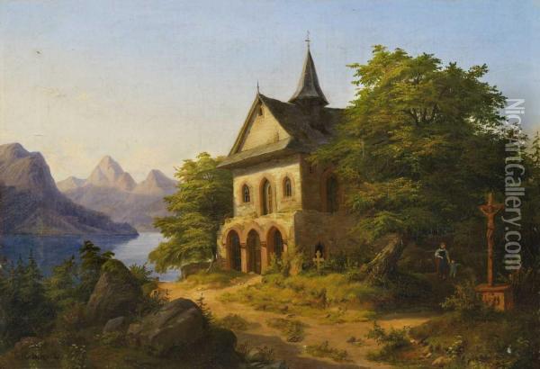 Landschaft Mit Bergseeund Kapelle Oil Painting - Theodor Kotsch