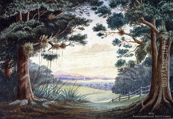 View To Mt Karioi Through Trees Oil Painting - Sam Stuart