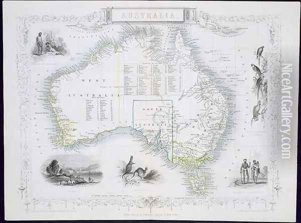 Australia, from a Series of World Maps published by John Tallis and Co., London and New York, 1850s Oil Painting - John Rapkin