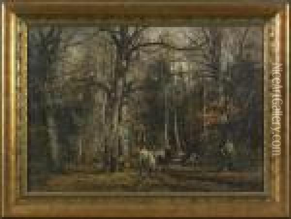 Landscape With Horses Pulling A Cart Oil Painting - William Preston Phelps