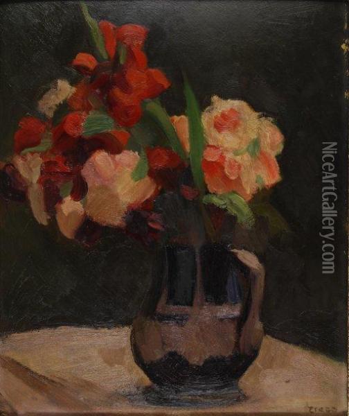 Fleurs Rouges Au Pichet Oil Painting - Jules Emile Zingg