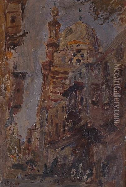 Street Scene In Cairo. Oil Painting - Henry Simpson