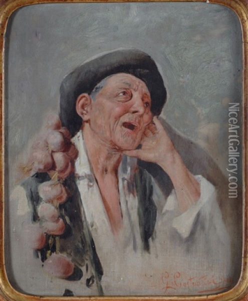 Venditore Di Cipolle Oil Painting - Giuseppe Costantini