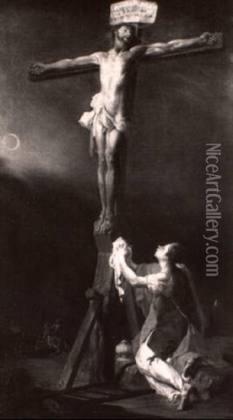 Christus Am Kreuz Mit Maria Magdalena Oil Painting - Johann Spillenberger