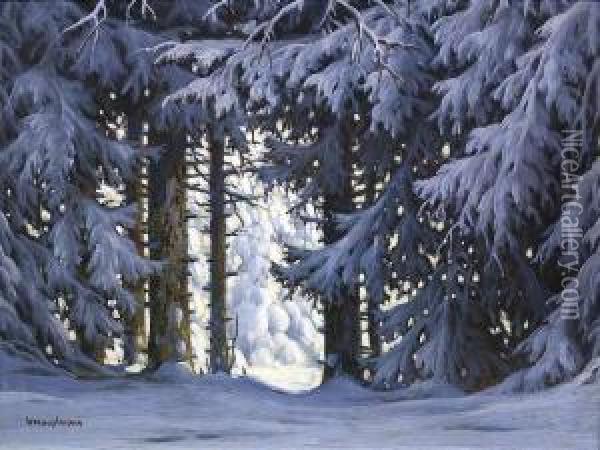Woods Inside In Winter Oil Painting - Karl Hauptmann