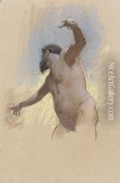 A Nude Study Of A Man With Outstretched Arms Oil Painting - Adolf Hiremy-Hirschl