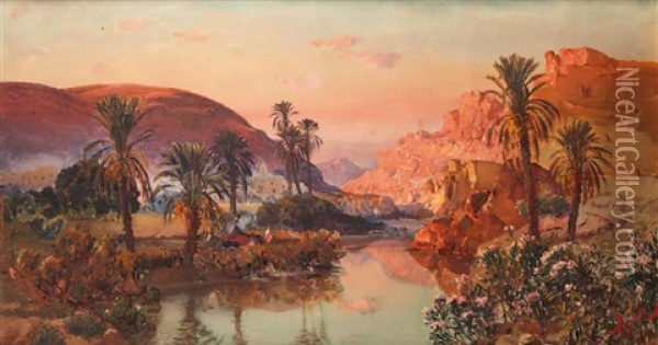 Oued Dans Une Oasis Oil Painting - Maxime Noire