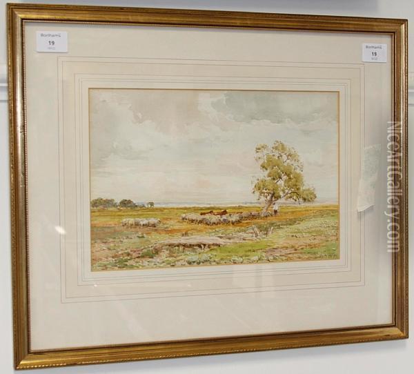 Shepherd With Flock Oil Painting - Claude Hayes