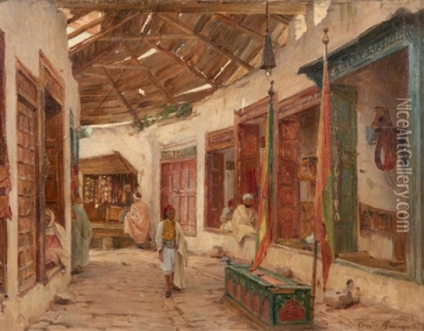 Le Souq Des Selliers A Tunis The Saddlers Market In Tunis Oil Painting - Cecile Augustine Bougourd