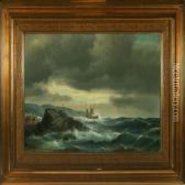 Seascape With Shipwreck Oil Painting - Carl Ludwig Bille