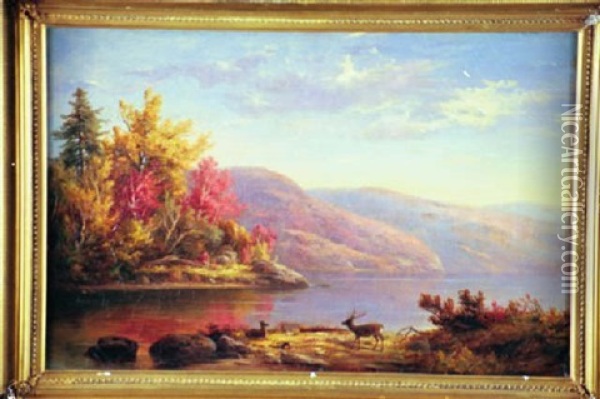 River Landscape With Deer Oil Painting - Charles Lanman