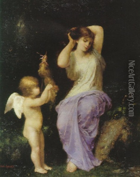 Jeune Femme Et Ange Oil Painting - Jean-Ernest Aubert