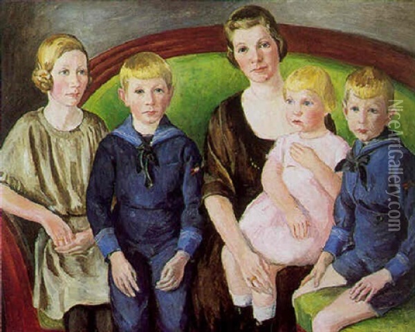 Familieportraet Oil Painting - William Lonnberg