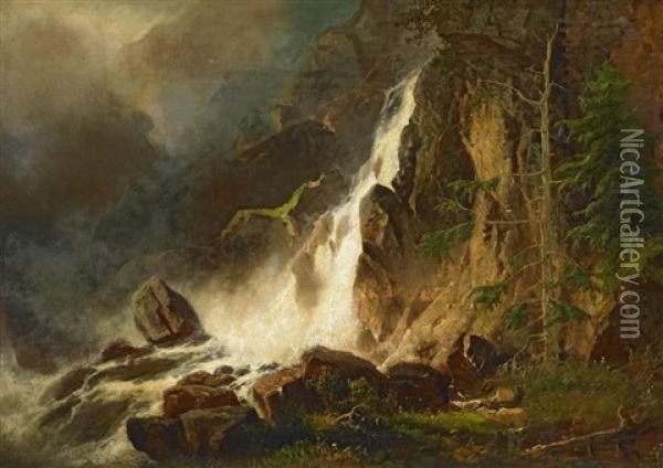 Wasserfall Im Gebirge Oil Painting - Joseph Bernardi