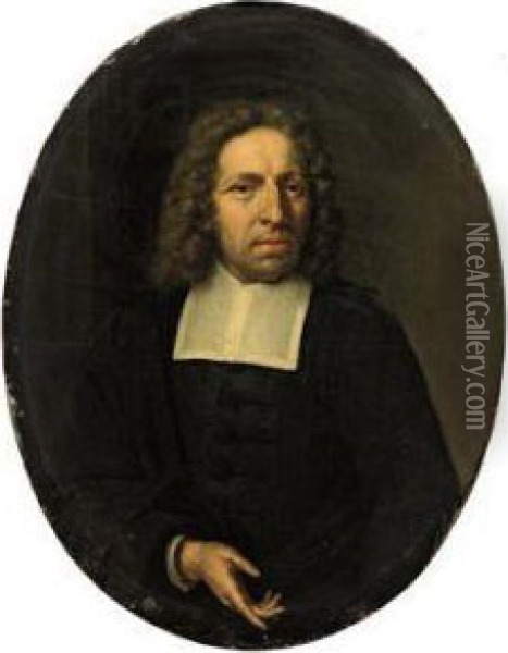 Portrait Of A Gentleman, Half-length, In A Black Costume With Awhite Collar Oil Painting - Willem van Mieris