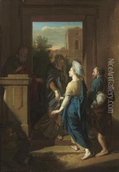 The Visitation, With Saints Joseph And Zacharias Oil Painting - Adriaen Van Der Werff