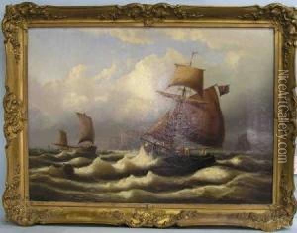 Segelschiffe Auf Bewegter See Oil Painting - Eduard Schmidt