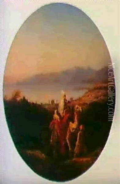Jeune Femme Montant Un Chameau, Sur                         Les Hauteurs De Beyrouth Oil Painting - Romain Eugene van Maldeghem