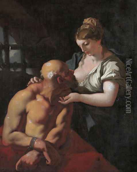 Roman Charity Oil Painting - Giovanni Antonio Pellegrini