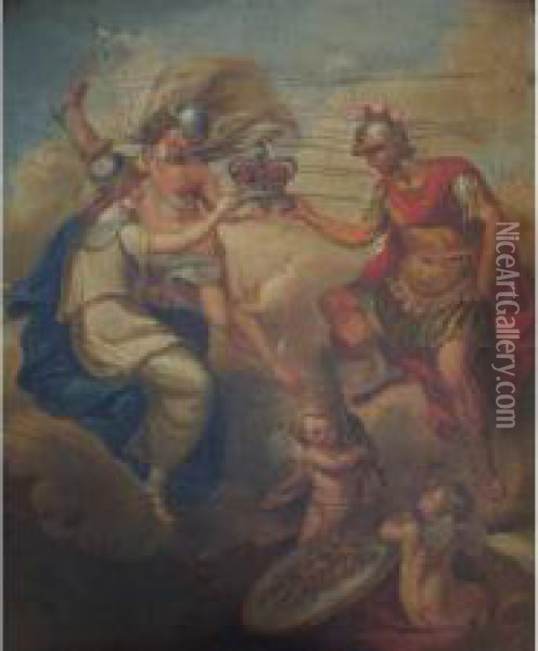 An Allegory: Mars And Bellona With Mercury (?) Oil Painting - Giovanni Batista Cipriani