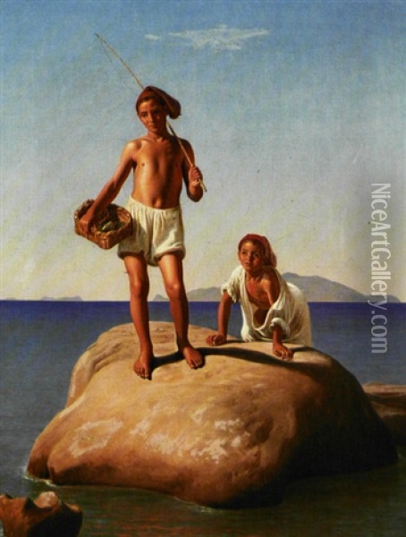 To Neapolitanske Fiskerdrenge Oil Painting - Constantin (Carl Christian Constantin) Hansen