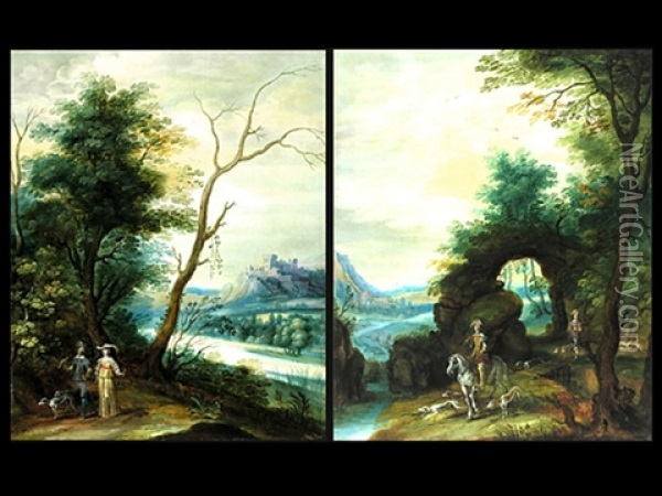 Landschaft Mit Reitendem Jager (+ Another; Pair) Oil Painting - Isaac Van Oosten