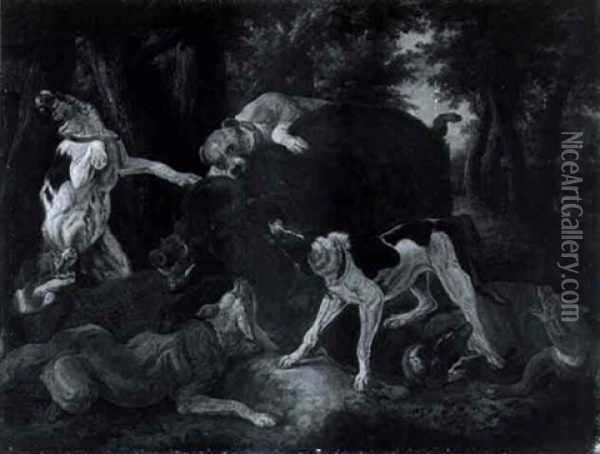 A Boar Hunt Oil Painting - Johann Heinrich Roos