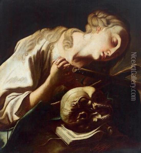 Scuola Del Settecento La Maddalena Penitente Oil Painting - Paul Troger