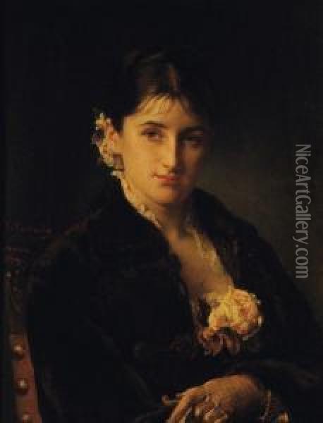 Portrait De Femme Au Gant Oil Painting - Jean-Francois Portaels