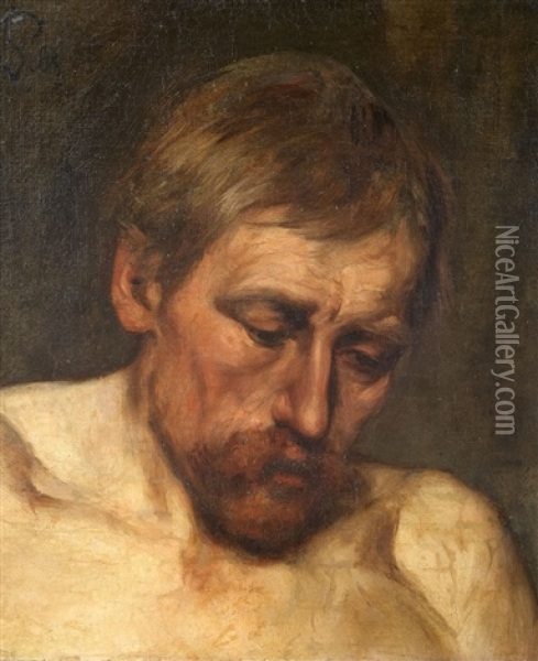 Kopfstudie Eines Mannes Oil Painting - Eduard (Karl-Franz) von Gebhardt