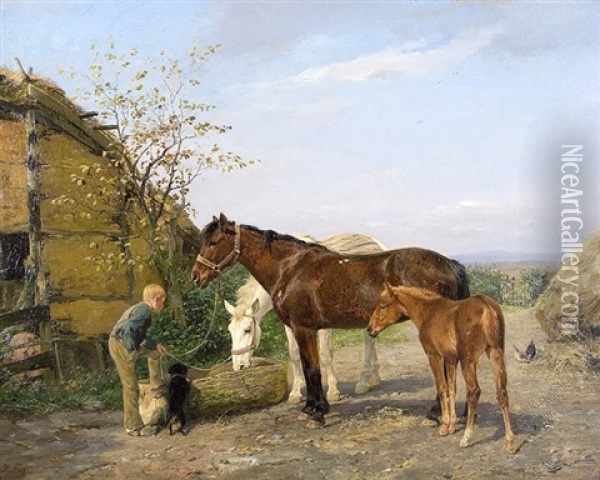 At The Horse Watering Place Oil Painting - Ludwig Benno Fay